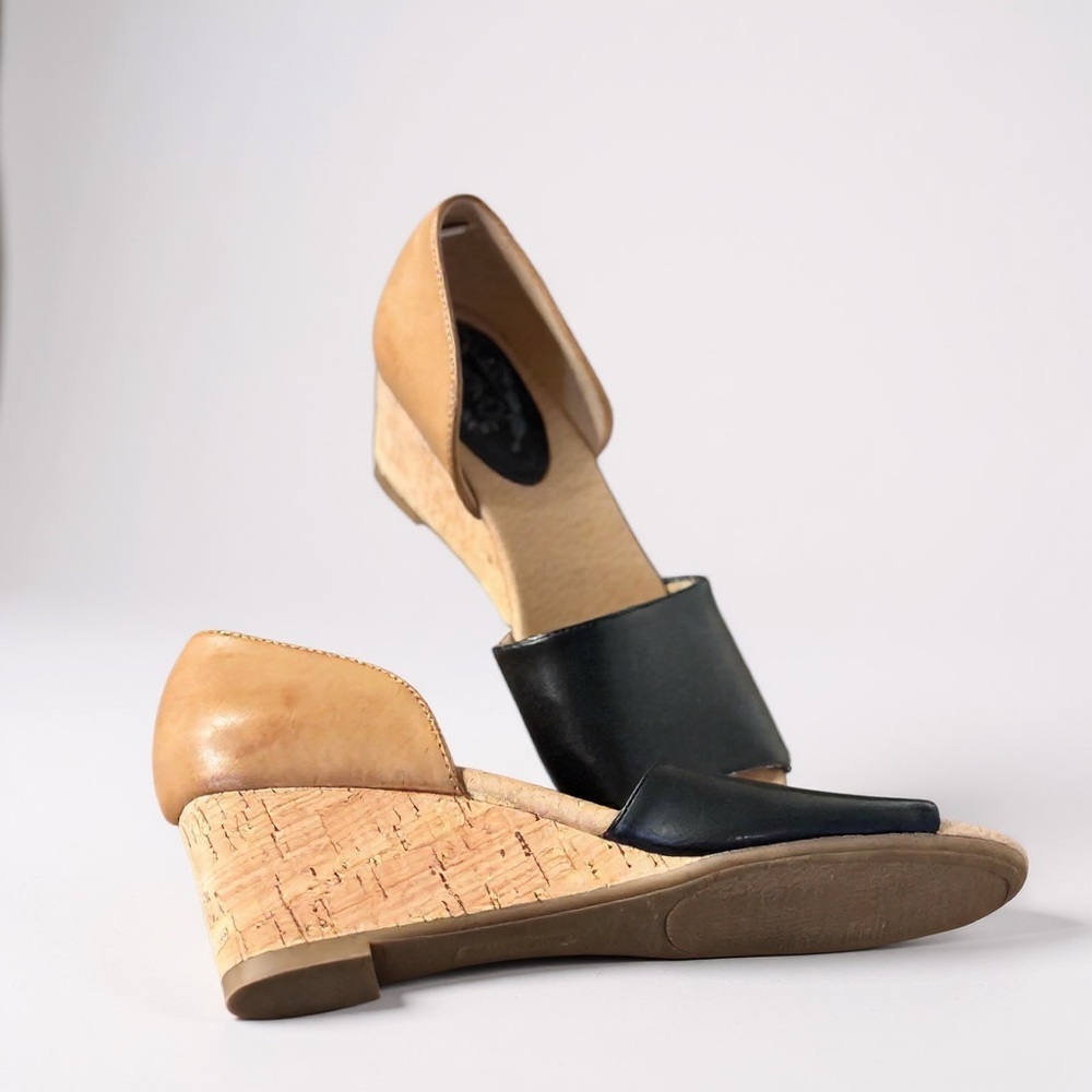 Black and Tan Wedge Sandals